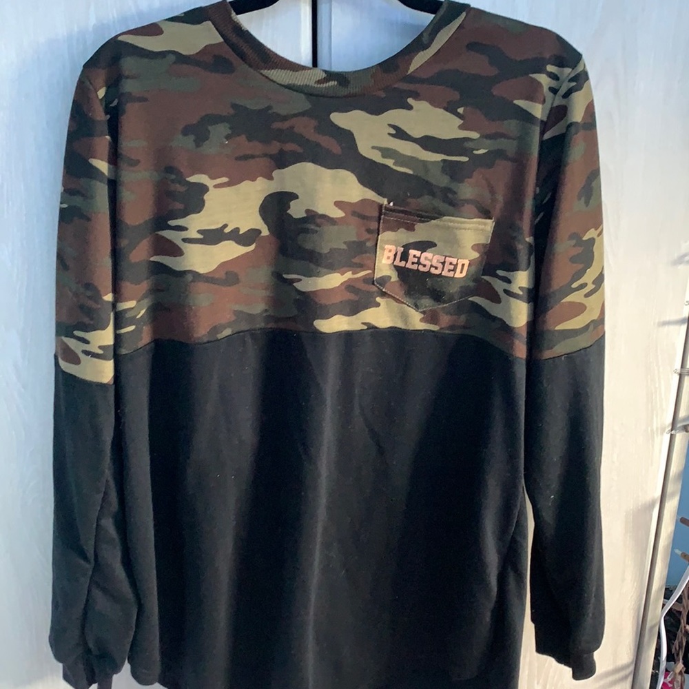 camouflage and black top